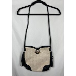 Jen & Co. Woven Rattan Straw Crossbody Bag‎ Tassel Bamboo Toggle Vegan Leather